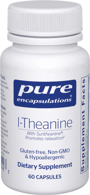Bottle of Pure Encapsulations L-theanine capsules